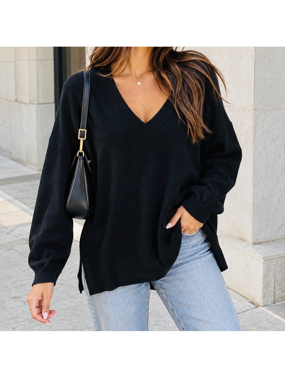 Abercrombie & Fitch Soft A&F Black Oversized V-Neck Sweater Size S